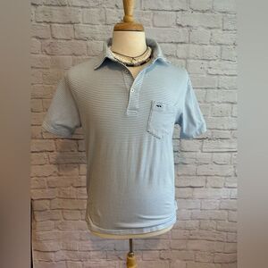 Fish Hippie Men's Striped Light Blue Polo with Chest Pocket size M